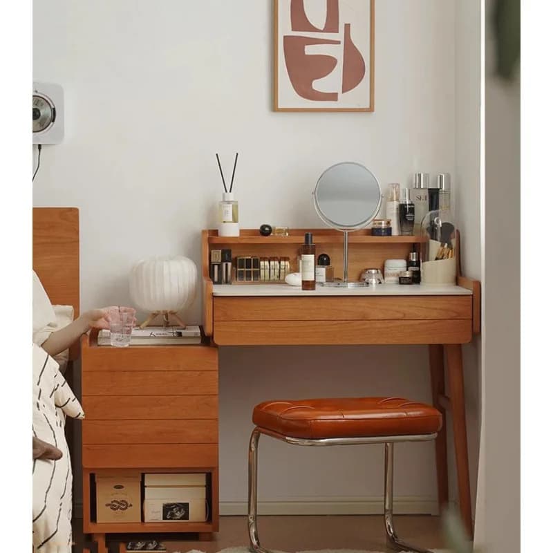 Commode, table de maquillage en bois de cerisier avec rangement, commode intégrée pour chambre à coucher