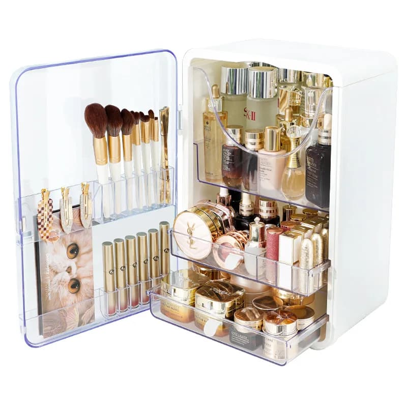 Grande boîte de rangement de cosmétiques, légère, capacité de bureau de luxe, support de rangement anti-poussière, vanité domestique, rouge à lèvres, boîte de rangement de cosmétiques