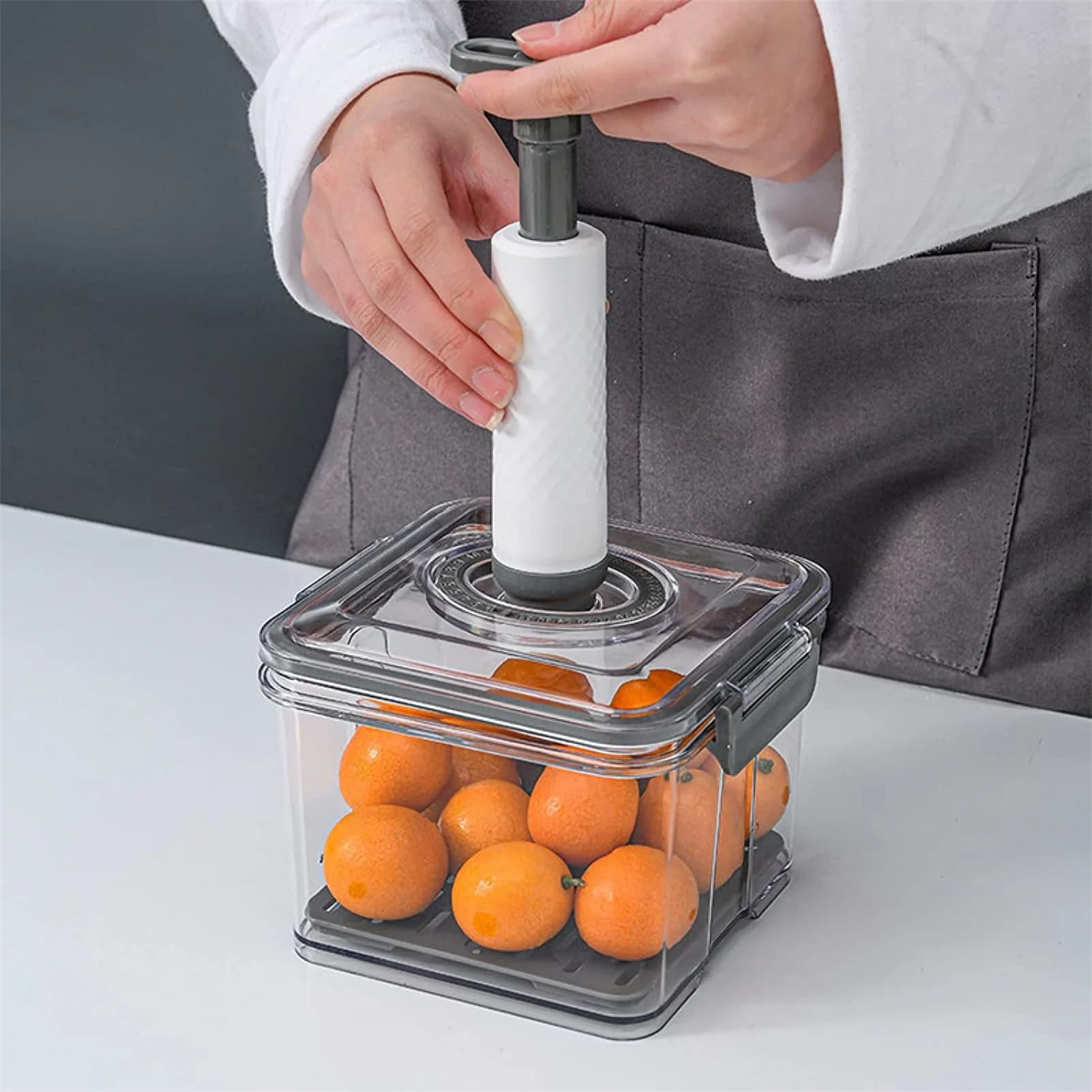 Conteneur de stockage des aliments sous vide, organisateur de réfrigérateur Transparent avec filet de vidange, distributeur de nourriture de grande capacité pour boîte de rangement de cuisine