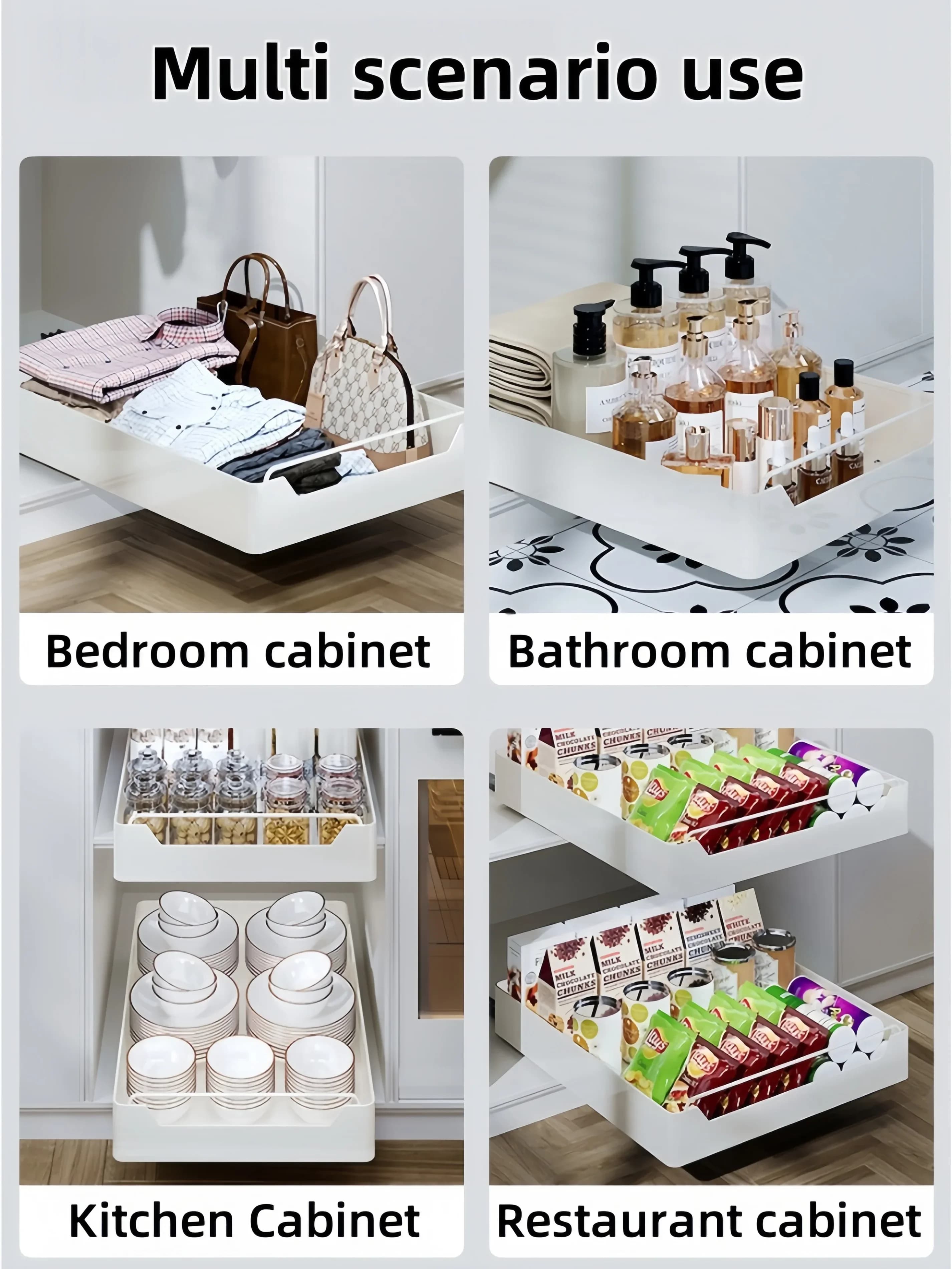 GENGSHENG Support de rangement de cuisine avec rails coulissants, plateau de rangement pour tiroir de cuisine extractible, organisateur d'armoires, étagère de rangement pour boîte à épices