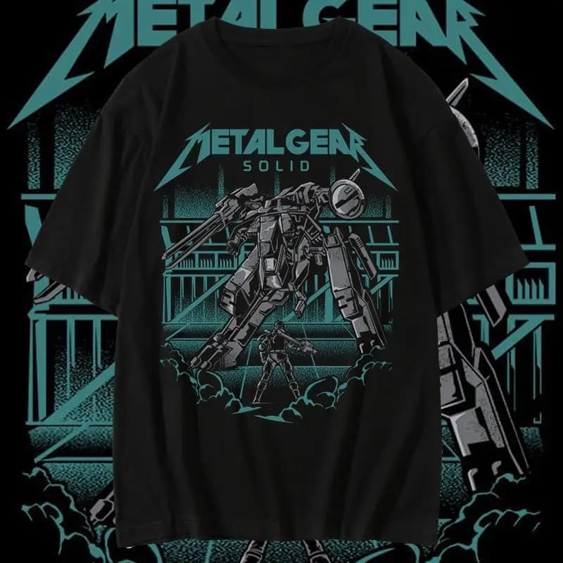 T-shirt unisexe Metal Gear Solid Mech Snake Print 2026, été, surdimensionné, en coton, streetwear gaming, tops graphiques Harajuku