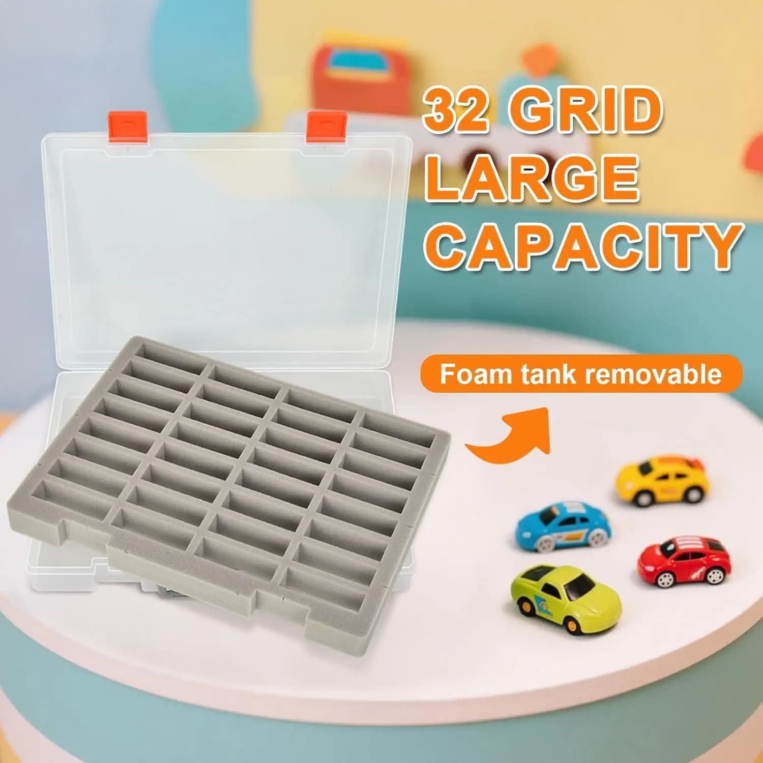 Organisateur de rangement pour voitures miniatures : 32 emplacements en mousse, vitrine 1/64 pour Hot Wheels/Matchbox/autres. Support mural pour voitures miniatures