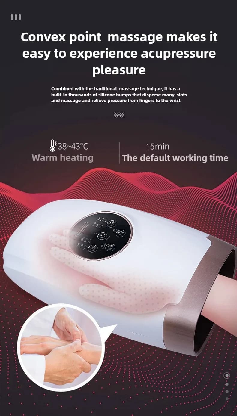 Masseur de mains électrique 360 ° Pression d'air pétrissage relaxant la paume de l'articulation du doigt du poignet avec presse d'enveloppe d'airbag thermique pour soulager les mains