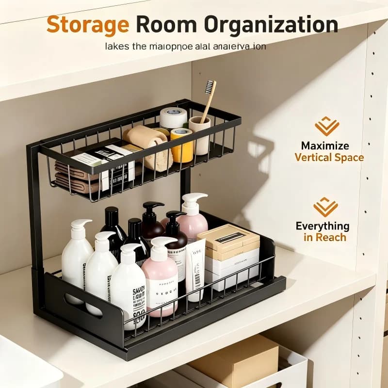 Organisateur coulissant à 2 niveaux sous l'évier, panier de rangement extractible, tiroir de rangement multifonctionnel pour cuisine et salle de bain