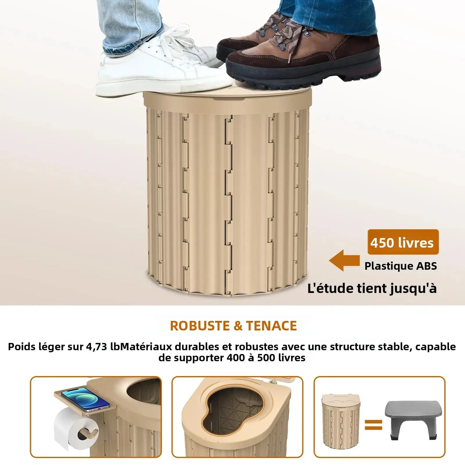 Toilette de camping, toilette pliante portable, pot de toilette compact pour voiture, adapté au camping, à la randonnée, aux camions, aux camping-cars et à la plage