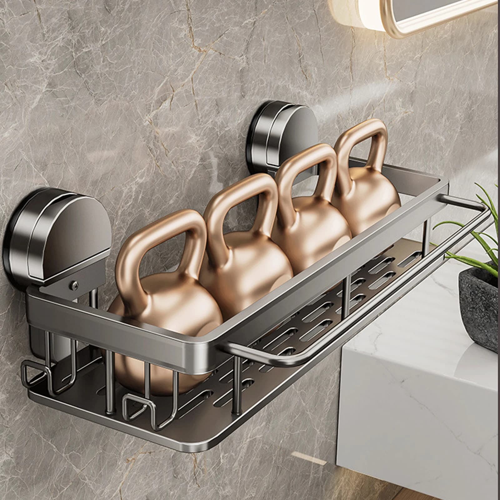 Support de rangement à ventouse pour salle de bain, sans perçage, cuisine, toilettes, salle de douche, porte-shampooing, organisateur mural, étagère de salle de bain