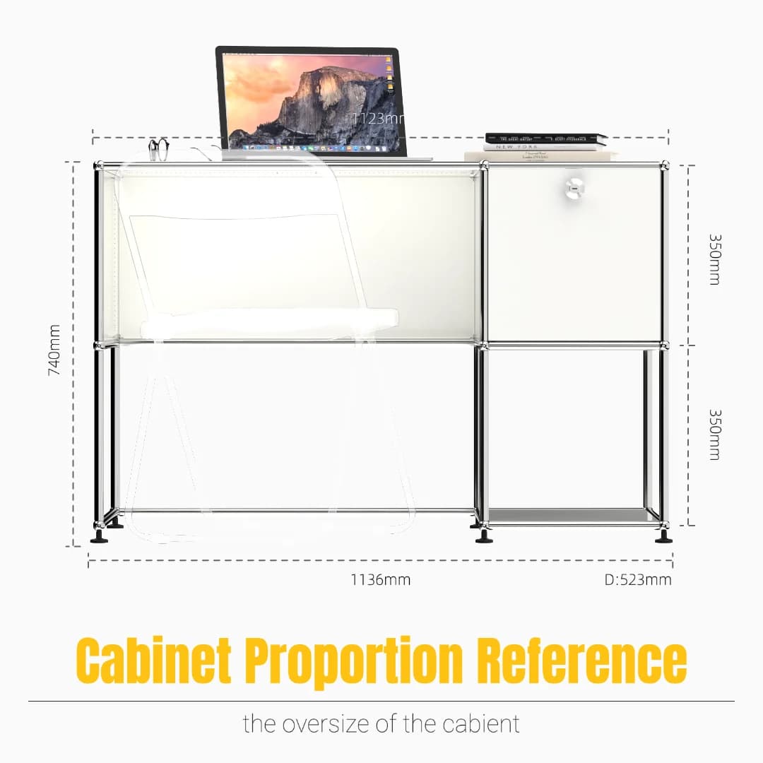 Bureau modulaire moderne en métal avec armoire de rangement | Table d'écriture à cadre ouvert | Mobilier de bureau de couleur personnalisé