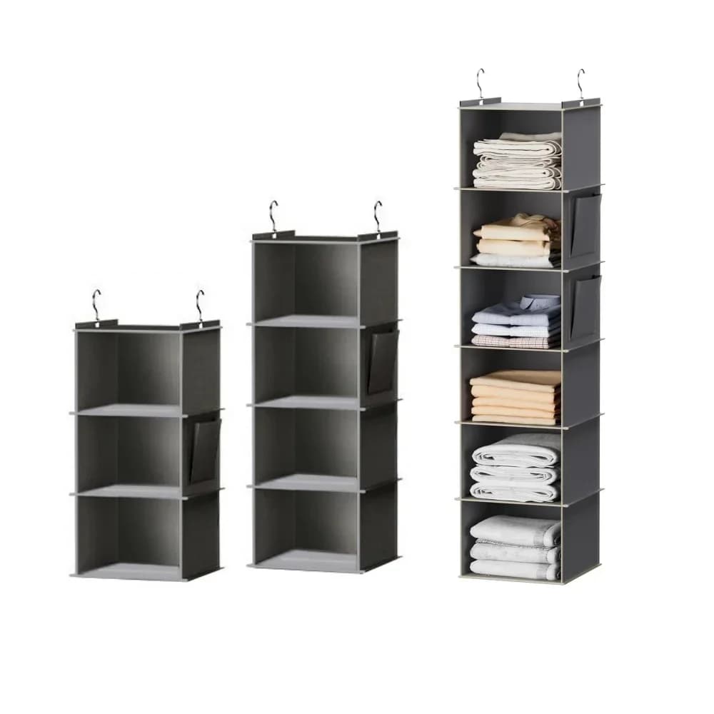 Organisateur de placard suspendu, sac de rangement de garde-robe à 6 étagères avec crochets, étagères pliables en tissu peu encombrantes pour chambre à coucher, dortoir, voyage