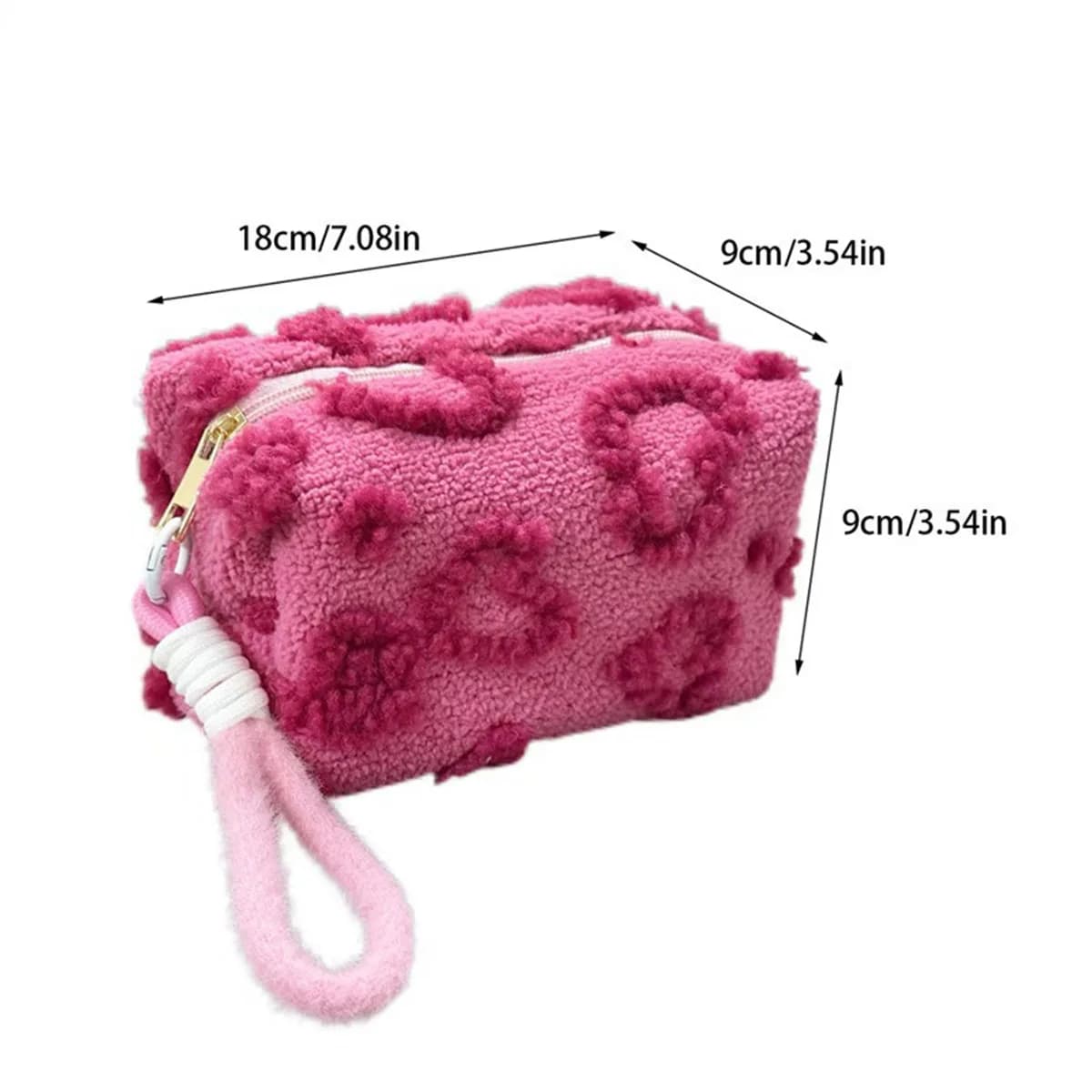 Sacs de maquillage en peluche avec poignée, sac de rangement de cosmétiques de voyage souple, organisateur Portable imprimé d'amour, trousse à crayons, pochette mignonne