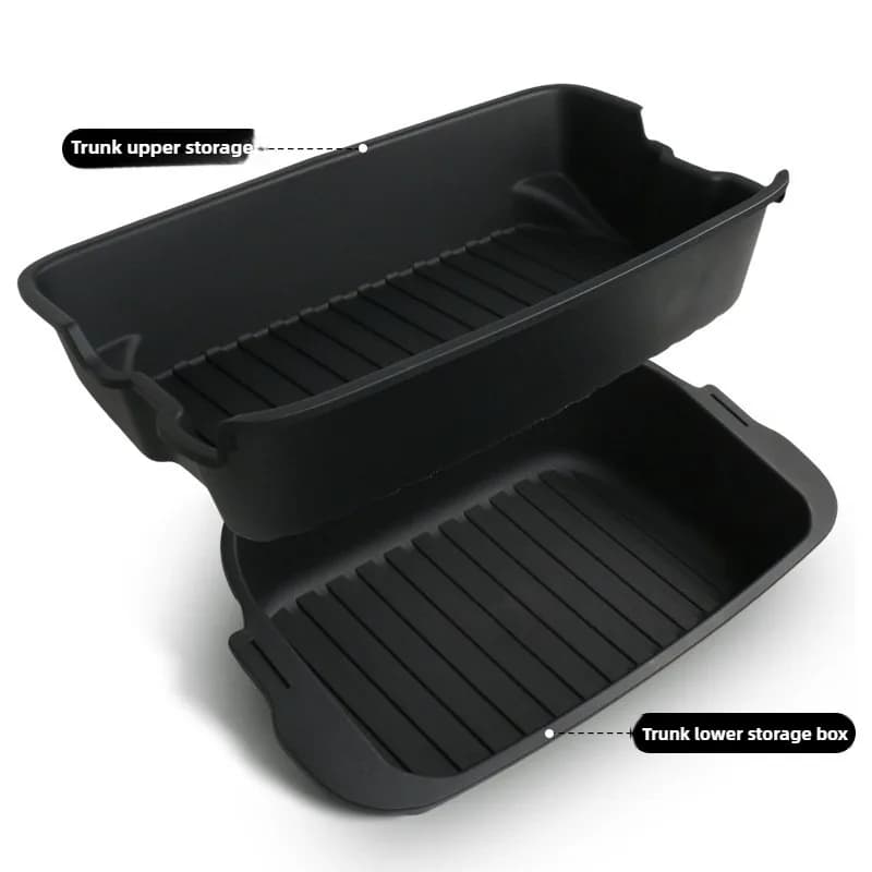 Boîte de rangement de lancement pour nouveau modèle Tesla Y Juniper 2025, coffre arrière, boîte de rangement à Double pont, plateau de bagages anti-poussière pour chargement avant