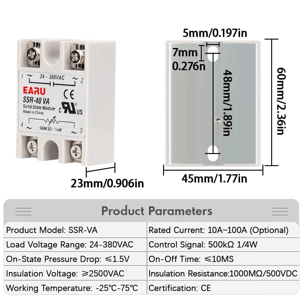 SSR-10VA SSR-25VA SSR-40VA SSR relais à semi-conducteurs régulateur de tension sortie AC24-380V + potentiomètre pour contrôleur de température PID