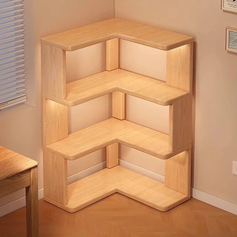 Bibliothèque d'angle en bois multicouche, armoire d'angle, étagère de rangement au sol, étagère de rangement, décorations pour la maison