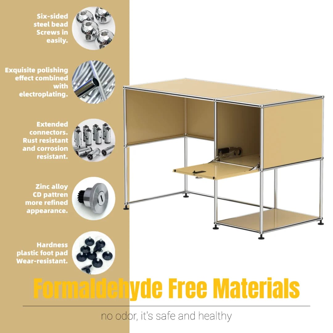 Bureau modulaire moderne en métal avec armoire de rangement | Table d'écriture à cadre ouvert | Mobilier de bureau de couleur personnalisé