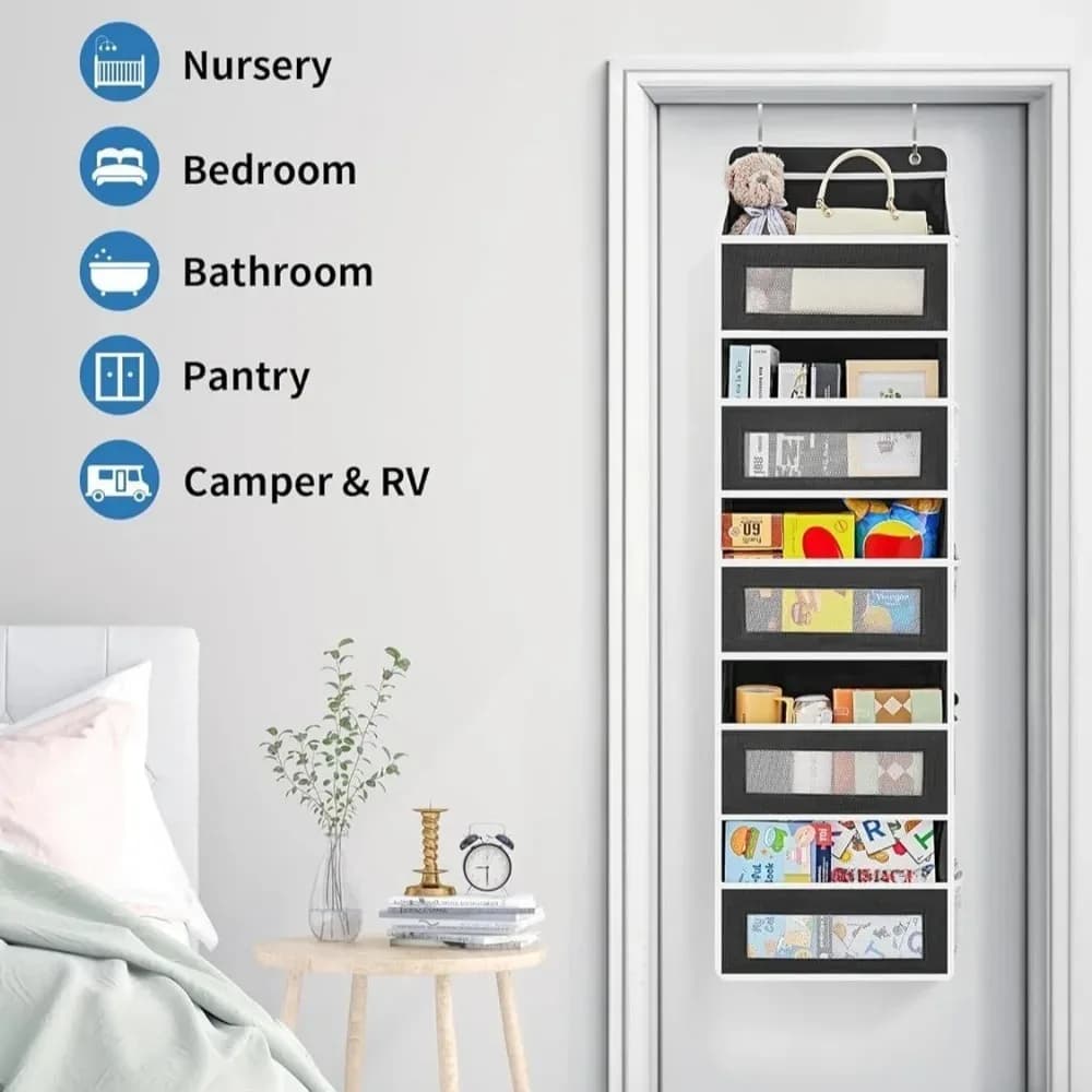 Organisateur de rangement suspendu à 5 étagères - Derrière la porte, anti-basculement, 5 grandes poches de grande capacité, adapté à la chambre à coucher, à la salle de bain