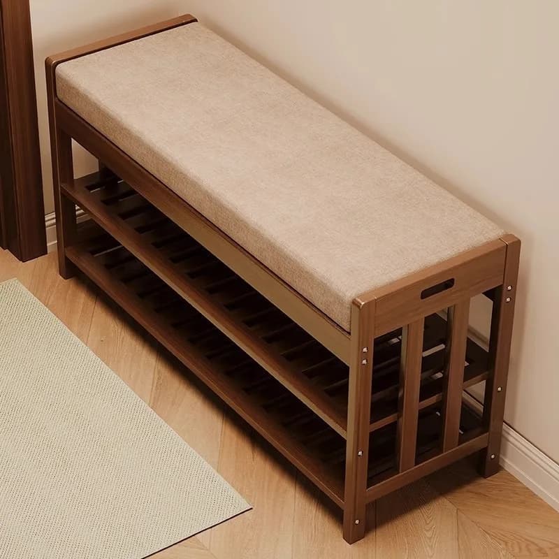 Banc d'entrée rembourré avec rangement, ottoman, siège coussiné, organisateur de chaussures, banc de vestiaire moderne et compact