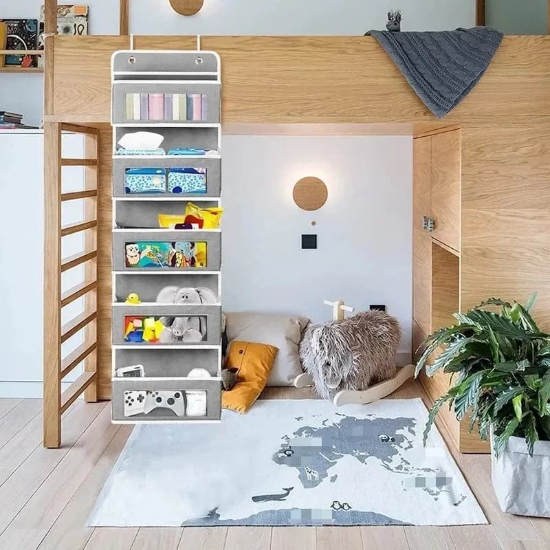 Organisateur de rangement suspendu à 5 étagères - Derrière la porte, anti-basculement, 5 grandes poches de grande capacité, adapté à la chambre à coucher, à la salle de bain