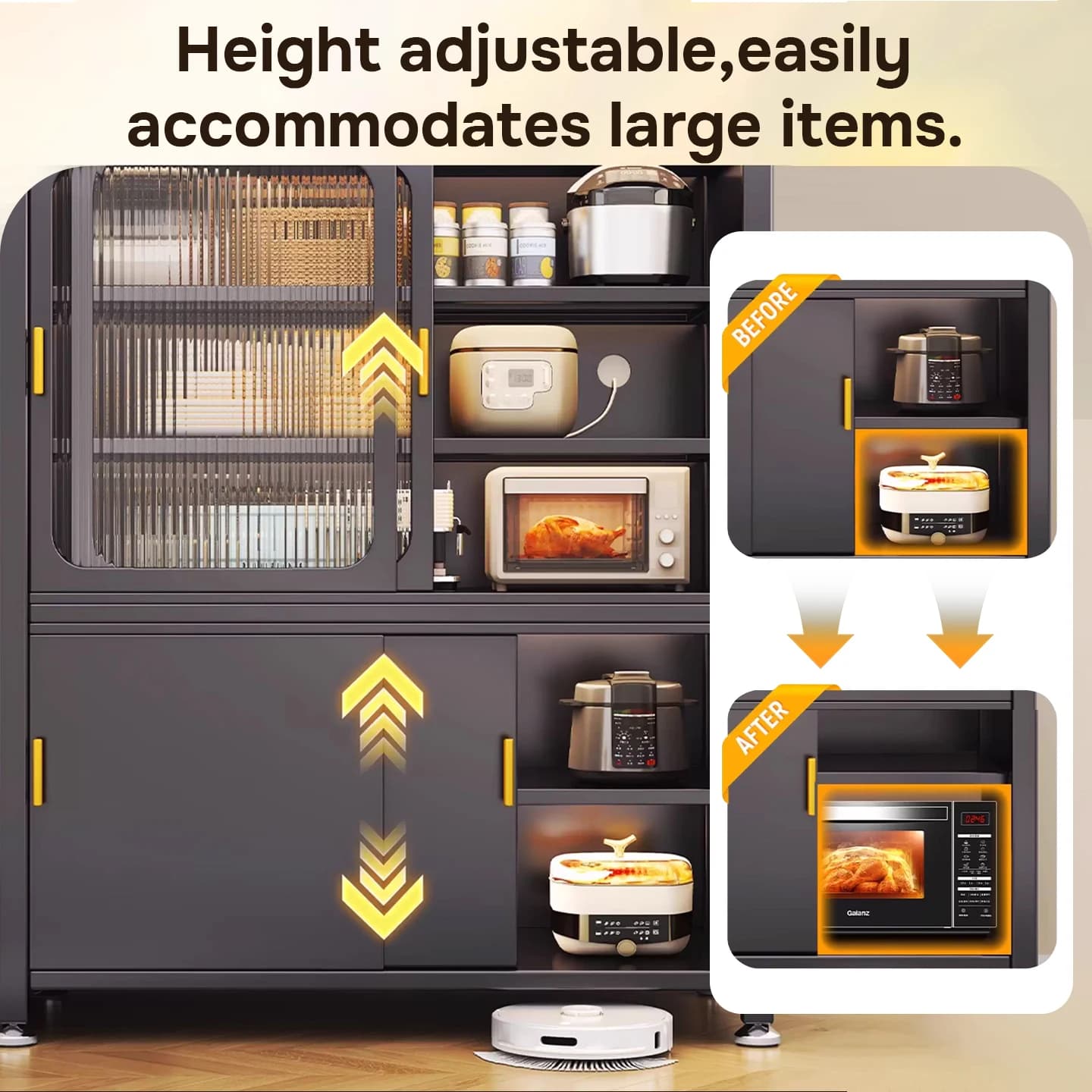 Armoire de cuisine en métal moderne, armoire de rangement en acier réglable pour la maison, meuble en acier durable de grande capacité
