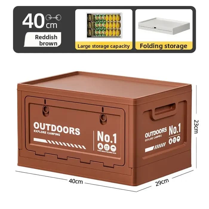 Boîte de rangement de camping d'extérieur grande capacité, pliable avec couvercle en bois, multifonc