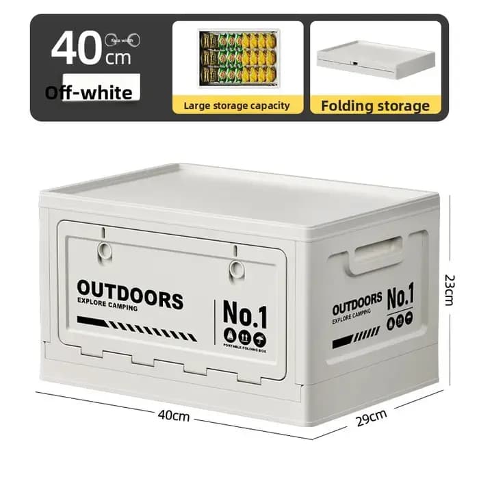 Boîte de rangement de camping d'extérieur grande capacité, pliable avec couvercle en bois, multifonctionnelle pour coffre de voiture, idéale pour le camping et les pique-niques