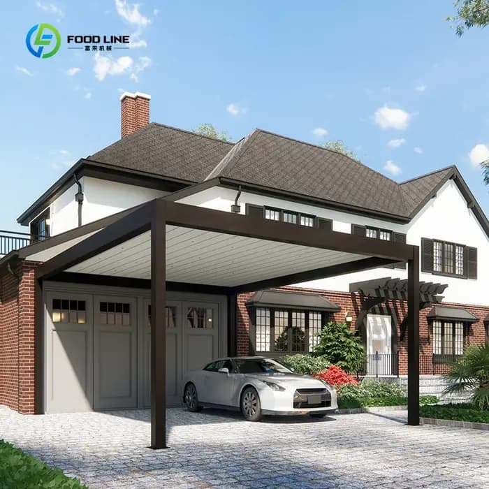 Pergola en aluminium couleur personnalisée, thermolaquée avec écran pour abri de voiture et ombrage de jardin sur mesure