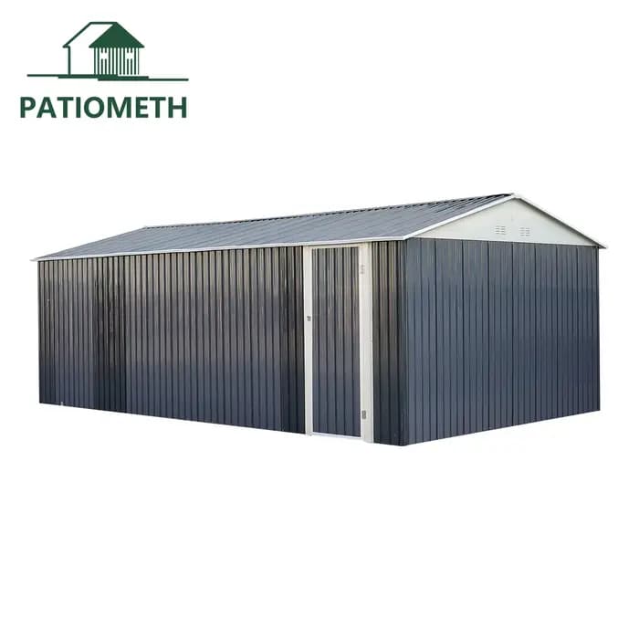 Abri de garage métallique robuste 12x20 pieds avec portes doubles latérales en acier pour le stockage de véhicules et d'équipements