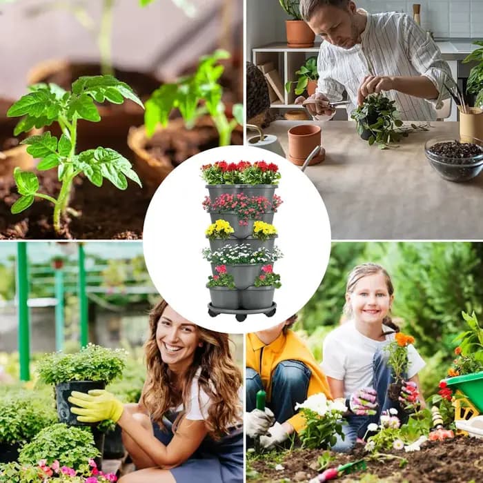 Jardinière empilable à 5 niveaux avec roulettes pour jardin