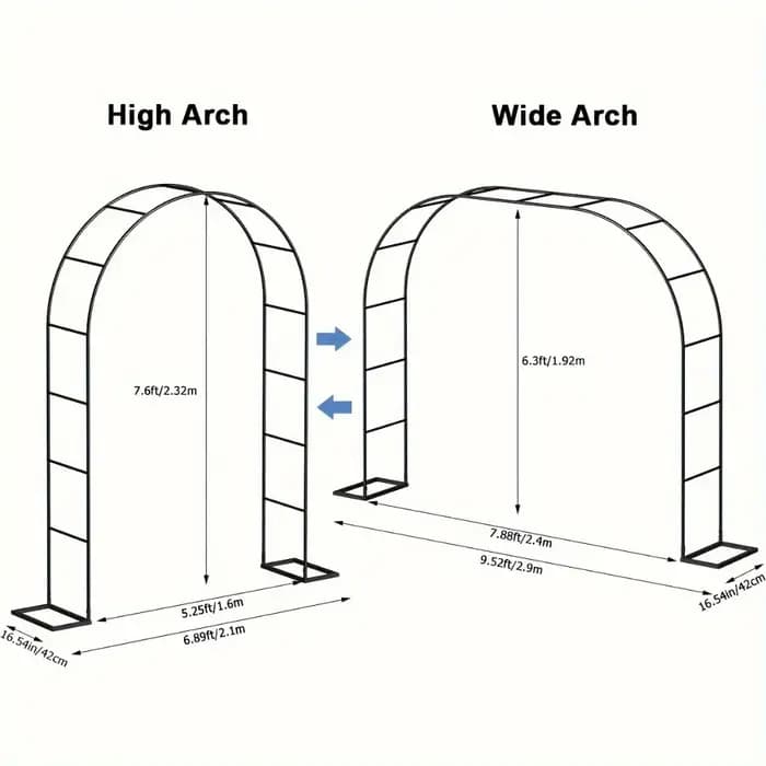 En treillis d'arc de jardin en métal à assembler élevé, 2 tailles, tonnelle de jardin pour plante grimpante de fête de mariage, extérieur et intérieur