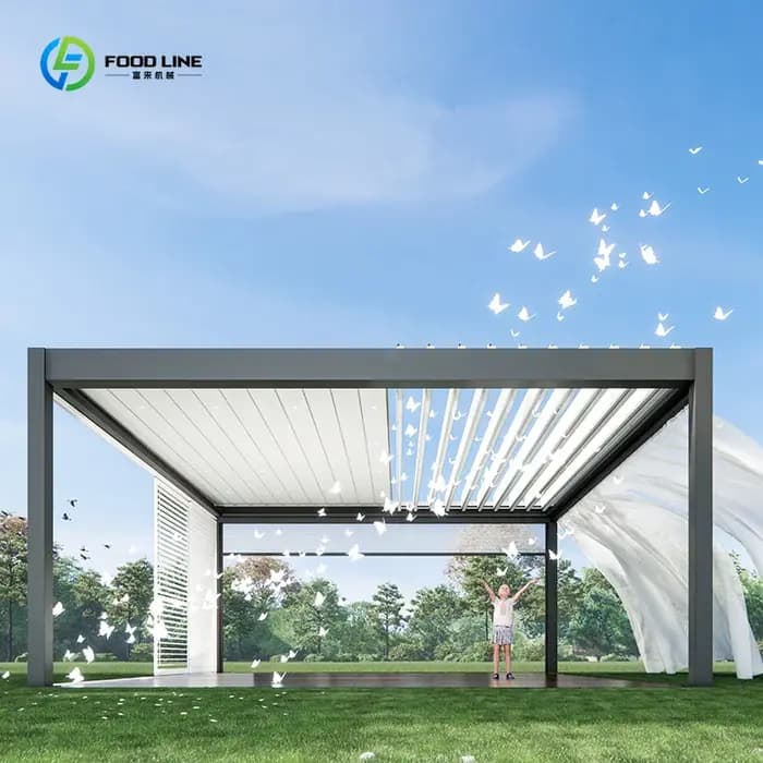 Pergola en aluminium couleur personnalisée, thermolaquée avec écran pour abri de voiture et ombrage de jardin sur mesure