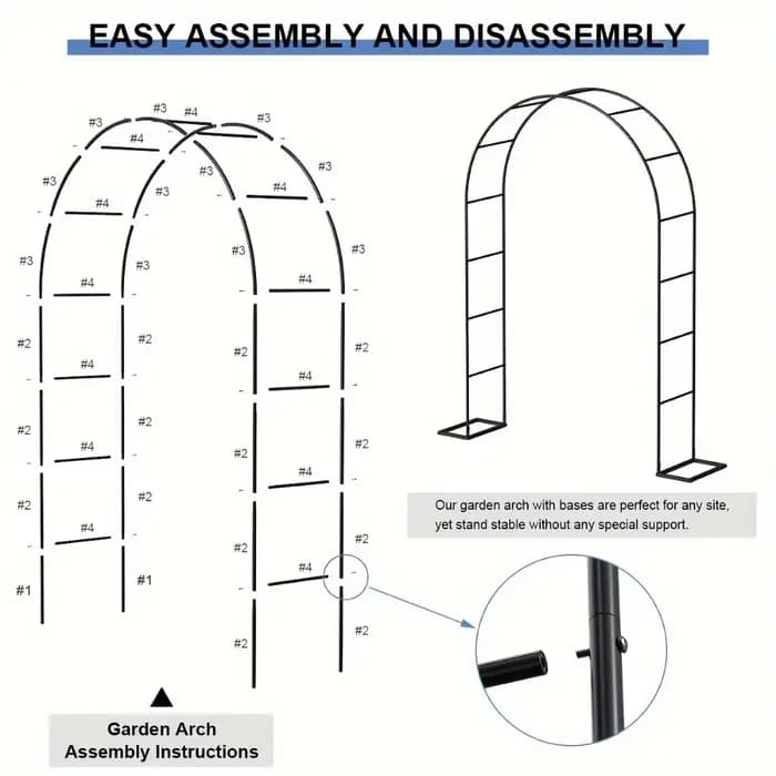 En treillis d'arc de jardin en métal à assembler élevé, 2 tailles, tonnelle de jardin pour plante grimpante de fête de mariage, extérieur et intérieur