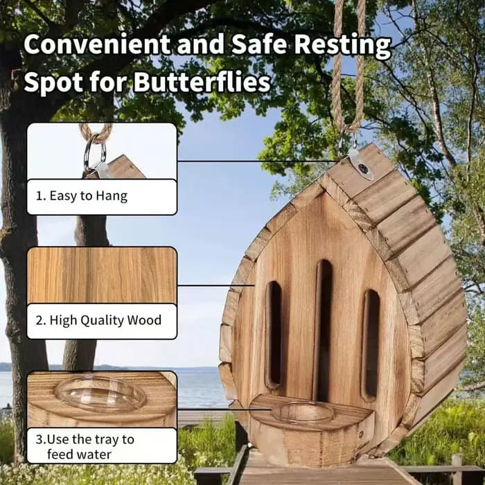 Maison pour papillons, habitat pour papillons, jardin - Maisons en bois pour papillons avec mangeoire, décoration suspendue pour jardin, boîte de nidification naturelle